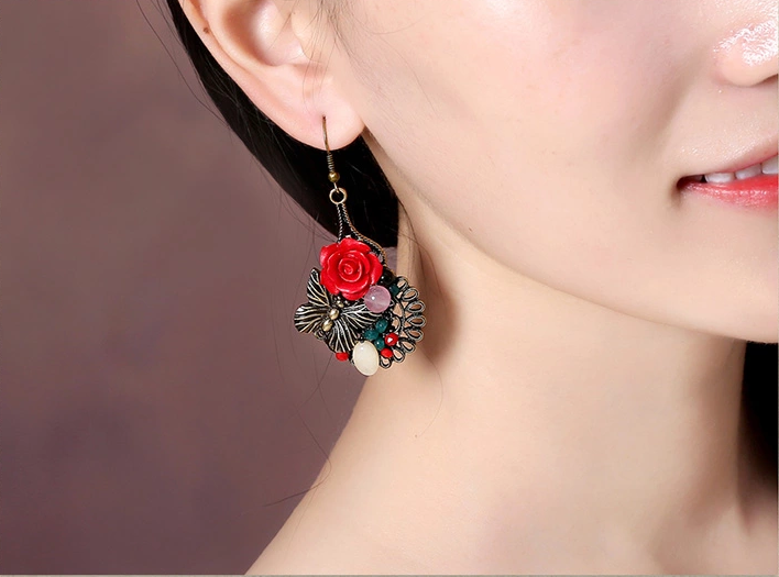 家佳樂文學(xué)典雅新娘首飾文藝氣質(zhì)玫瑰耳環(huán)