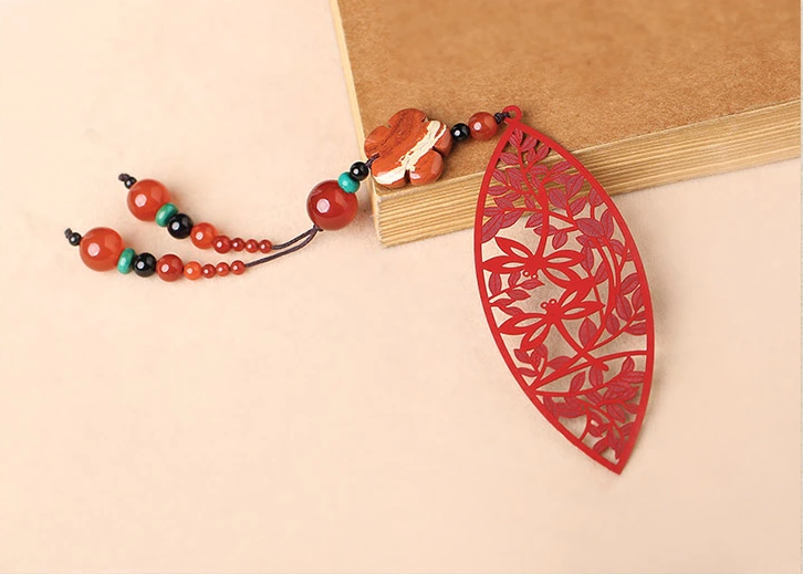 古典家佳樂(lè)文學(xué)鏤空古風(fēng)紅色葉子書(shū)簽