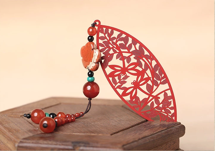 古典家佳樂(lè)文學(xué)鏤空古風(fēng)紅色葉子書(shū)簽