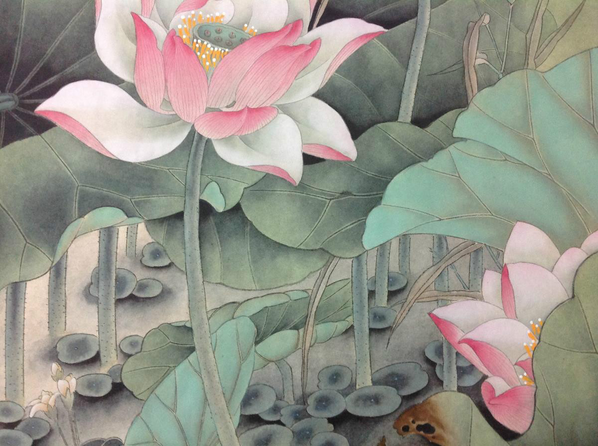 國(guó)畫荷花，鴛鴦戲水