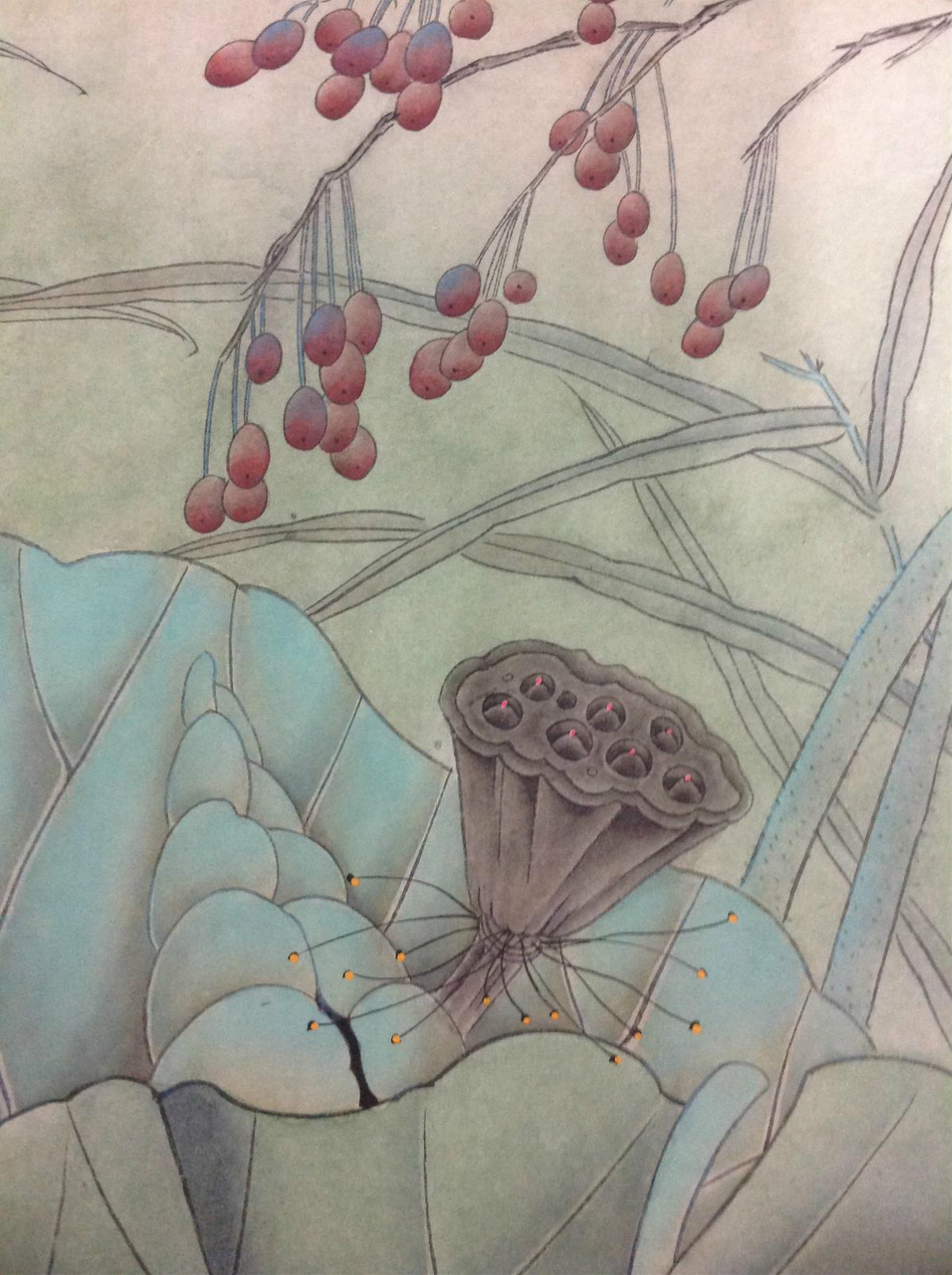 國(guó)畫荷花，鴛鴦戲水