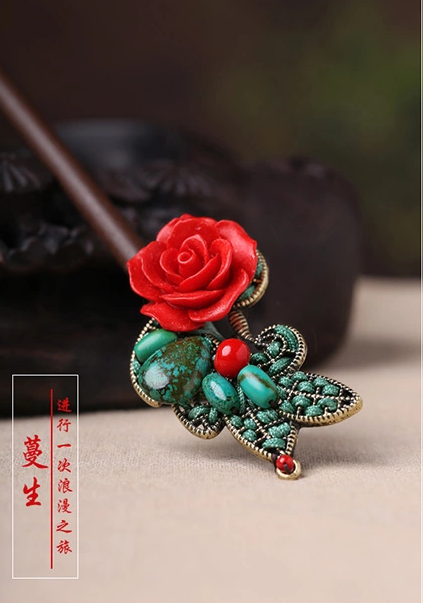 家佳樂文學(xué)古典盤發(fā)發(fā)飾玫瑰花新娘頭飾簪子