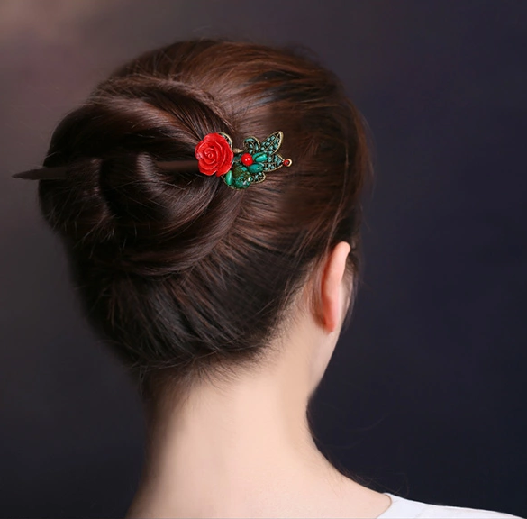 家佳樂文學(xué)古典盤發(fā)發(fā)飾玫瑰花新娘頭飾簪子
