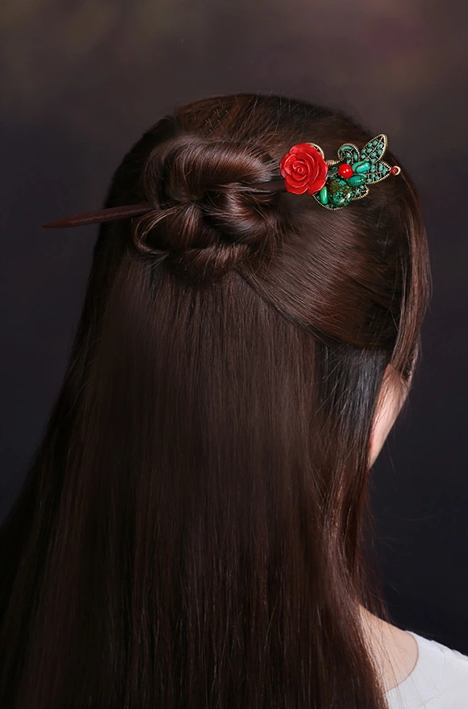 家佳樂文學(xué)古典盤發(fā)發(fā)飾玫瑰花新娘頭飾簪子