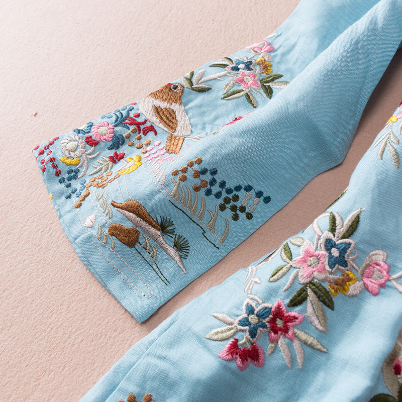 家佳樂文學(xué)亞麻刺繡復(fù)古唐裝圖片