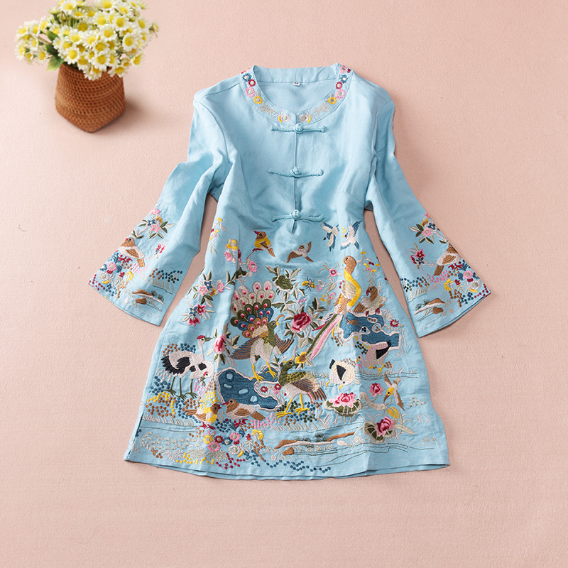 家佳樂文學(xué)亞麻刺繡復(fù)古唐裝圖片