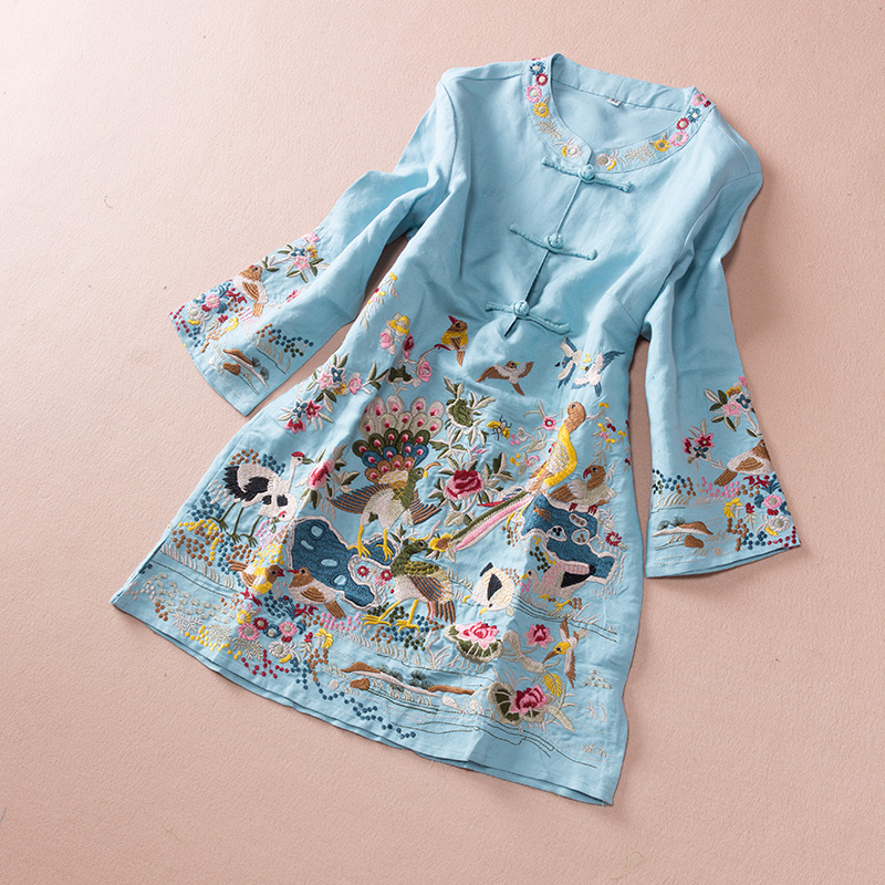 家佳樂文學(xué)亞麻刺繡復(fù)古唐裝圖片