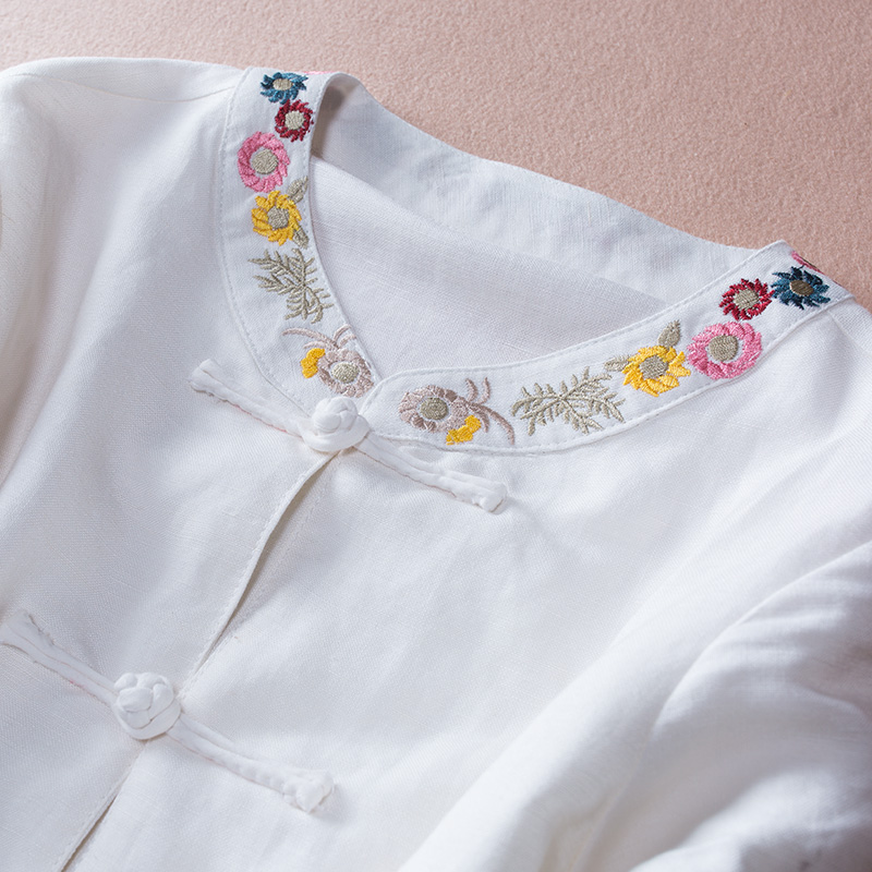 家佳樂文學亞麻刺繡復古唐裝圖片