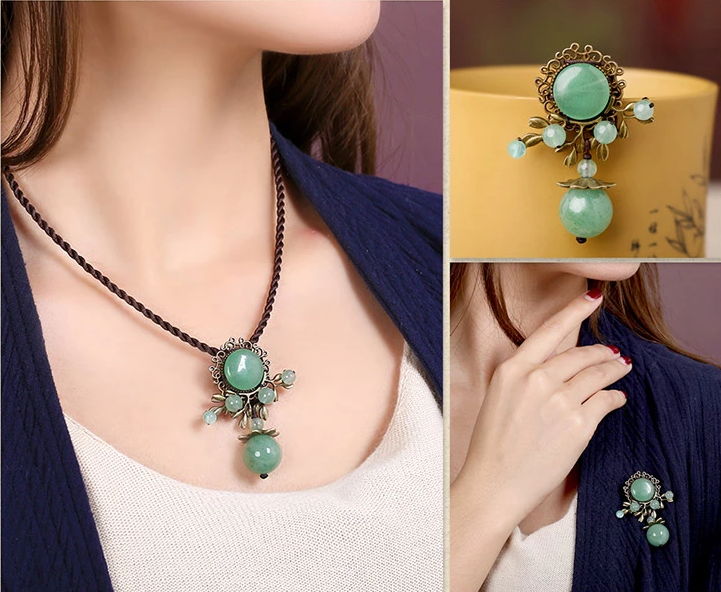 綠色胸針復古東陵玉飾品