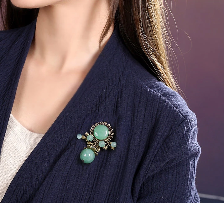 綠色胸針復古東陵玉飾品