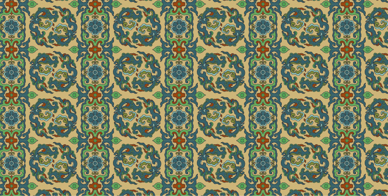 中國傳統(tǒng)織錦圖案，織錦服飾金龍祥云圖案