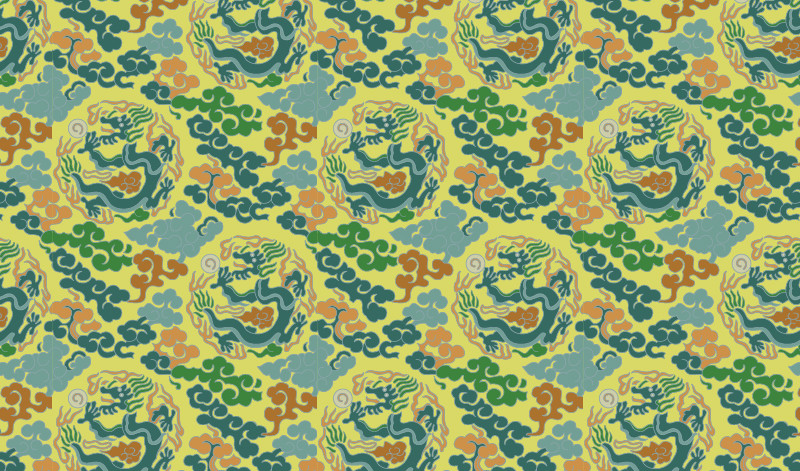 中國傳統(tǒng)織錦圖案，織錦服飾金龍祥云圖案