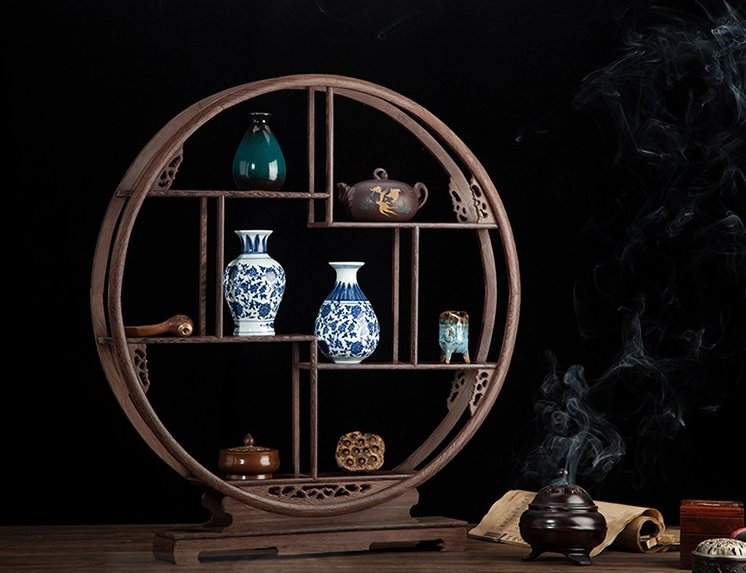 紅木雞翅木圓博古架，實木中式家具