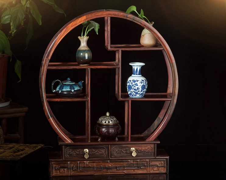 七款大紅酸枝博古架，實木中式仿古擺件