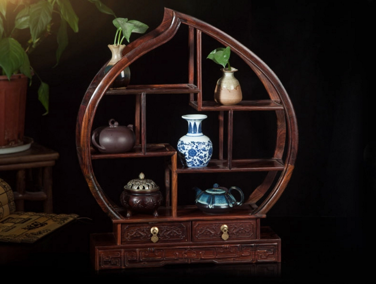 七款大紅酸枝博古架，實木中式仿古擺件