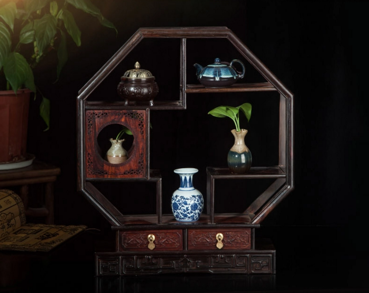 七款大紅酸枝博古架，實木中式仿古擺件