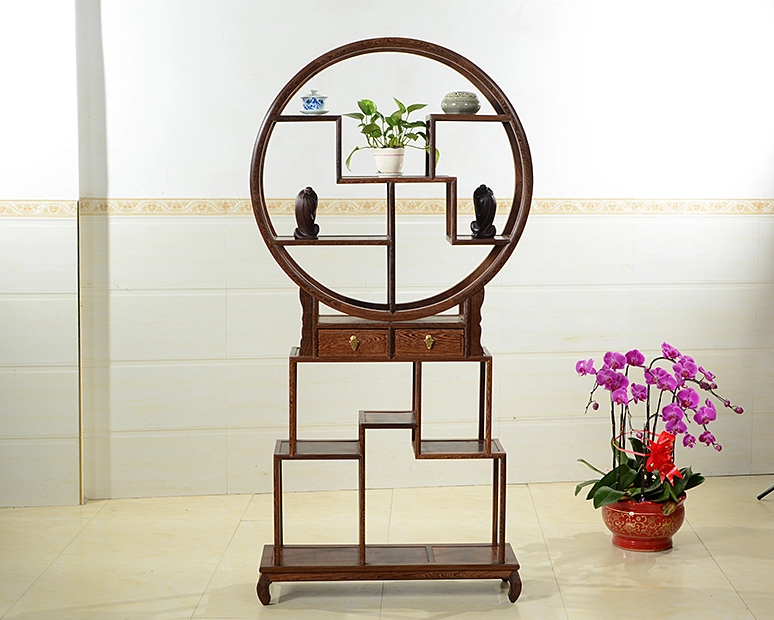 中式古典雞翅木博古架，實(shí)木圓形博古架