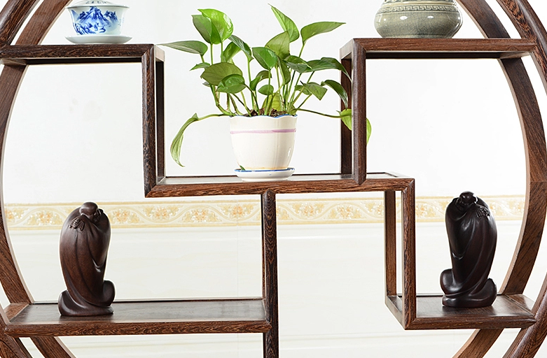 中式古典雞翅木博古架，實(shí)木圓形博古架