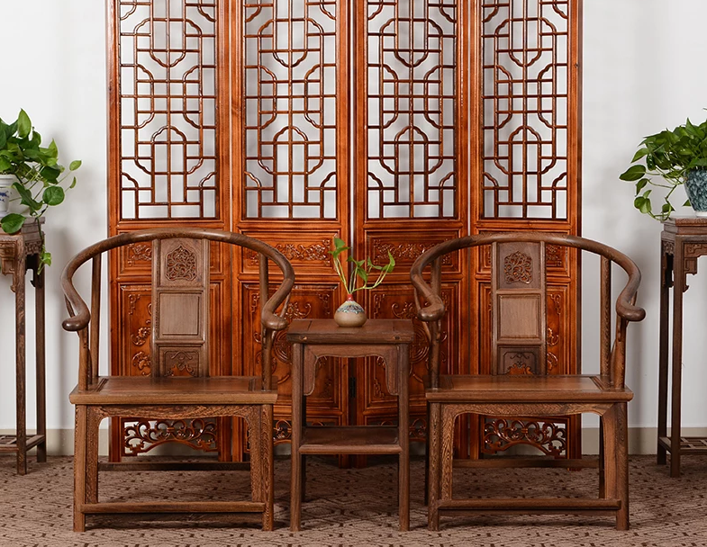 中式古典雞翅木圈椅三件套椅子組合