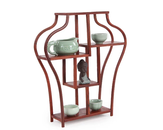 四款紅木紫砂壺架子，血檀博古架造型
