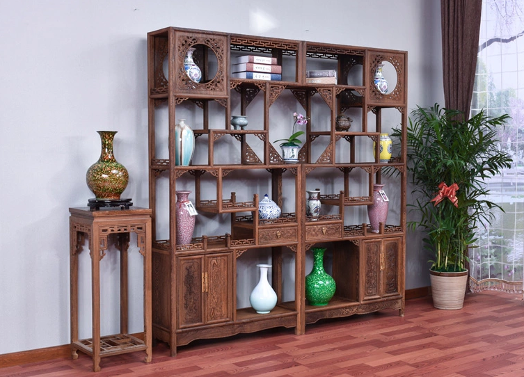 古典雕花家具，紅木雞翅木中式博古架