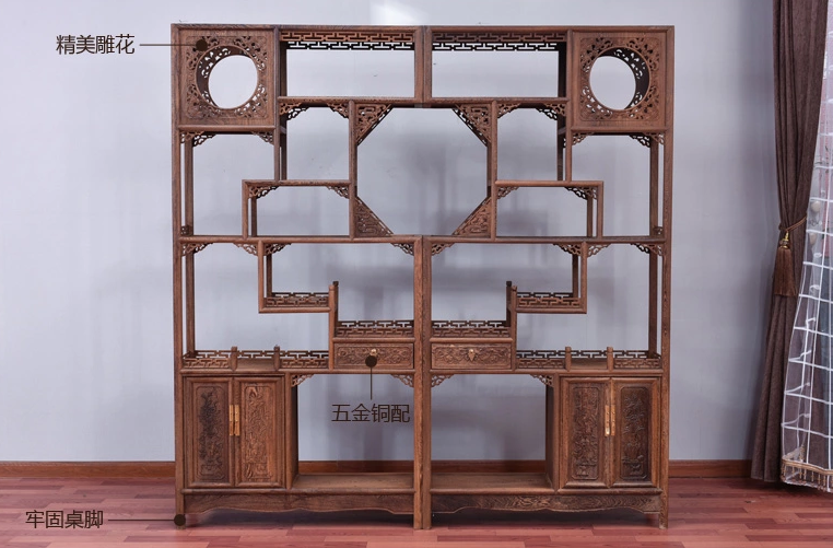 古典雕花家具，紅木雞翅木中式博古架