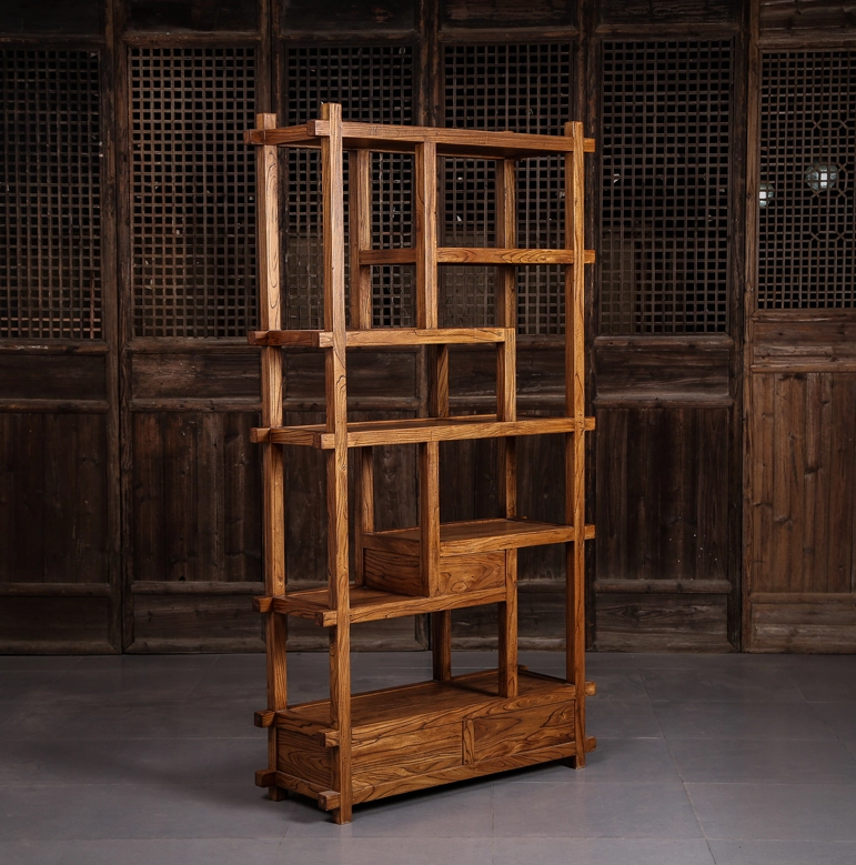 中式博古架隔斷，新中式簡約榆木博古架