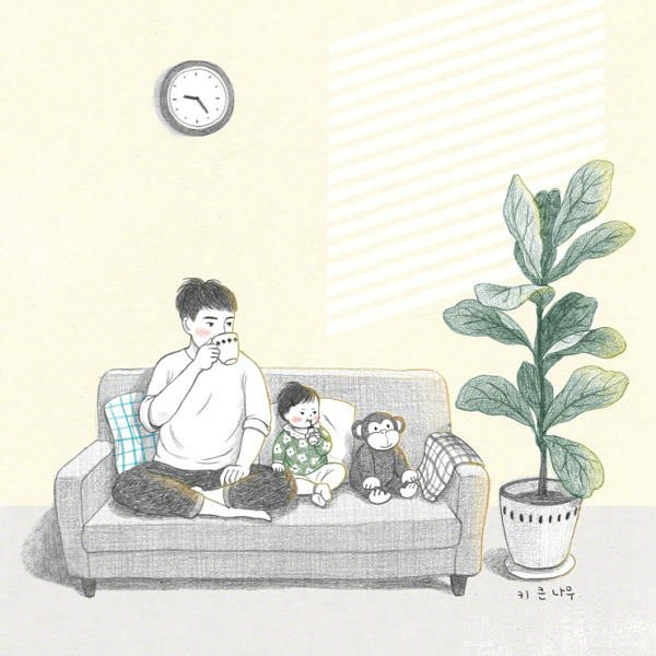 超暖心的鉛筆手繪父女插畫(huà)圖片