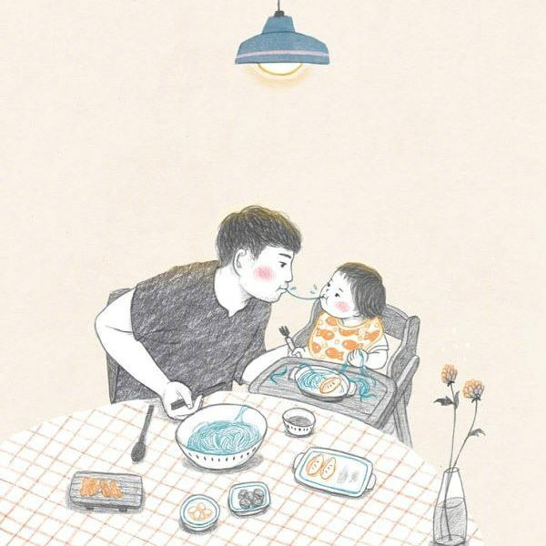 超暖心的鉛筆手繪父女插畫(huà)圖片