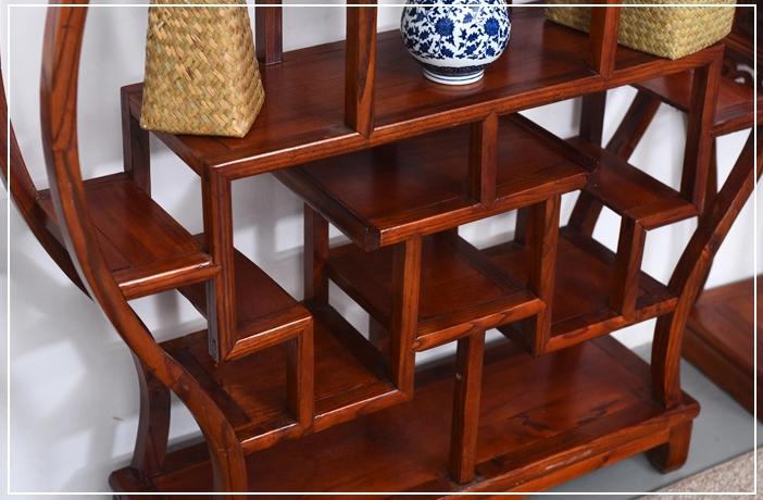 古典中式實(shí)木花瓶造型榆木博古架