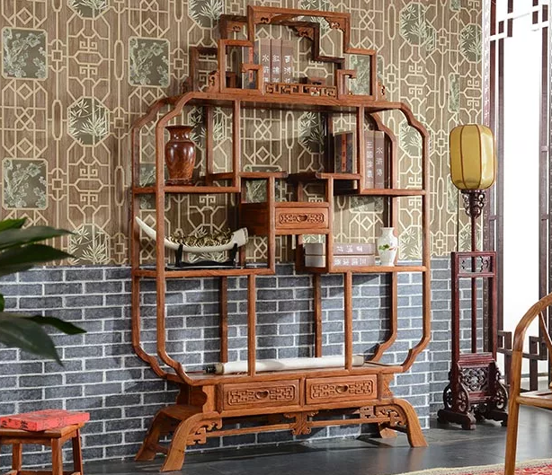 刺猬紫檀木置物架古董架，中式實(shí)木寶瓶博古架