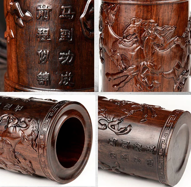 四款桃木手工精雕刻毛筆筒設(shè)計