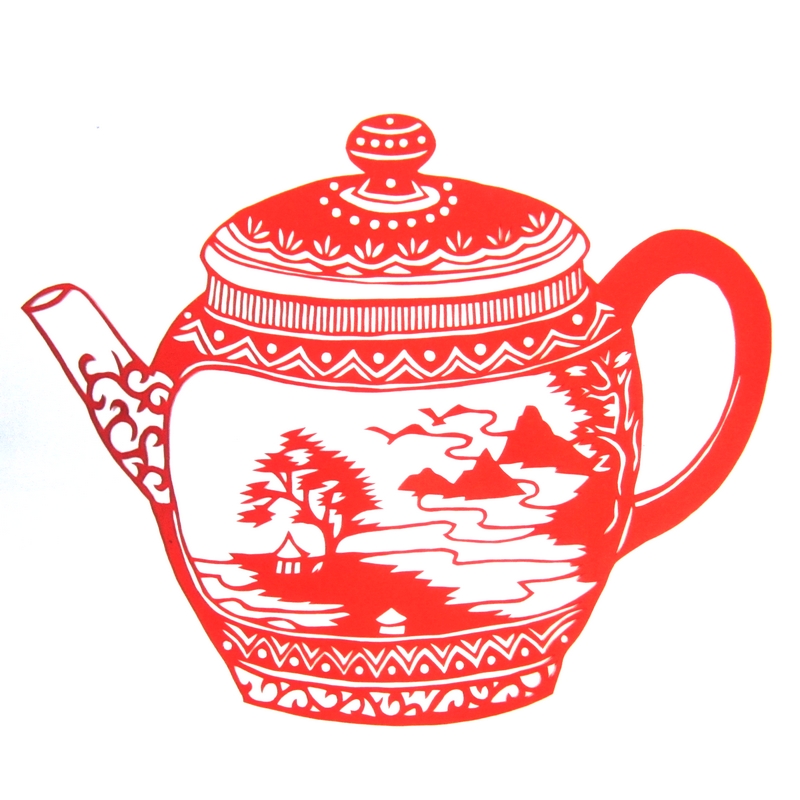11款精美手工紅花瓷剪紙，茶壺剪紙工藝品