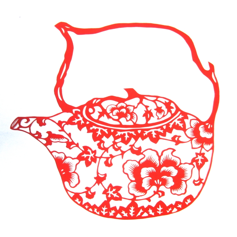 11款精美手工紅花瓷剪紙，茶壺剪紙工藝品
