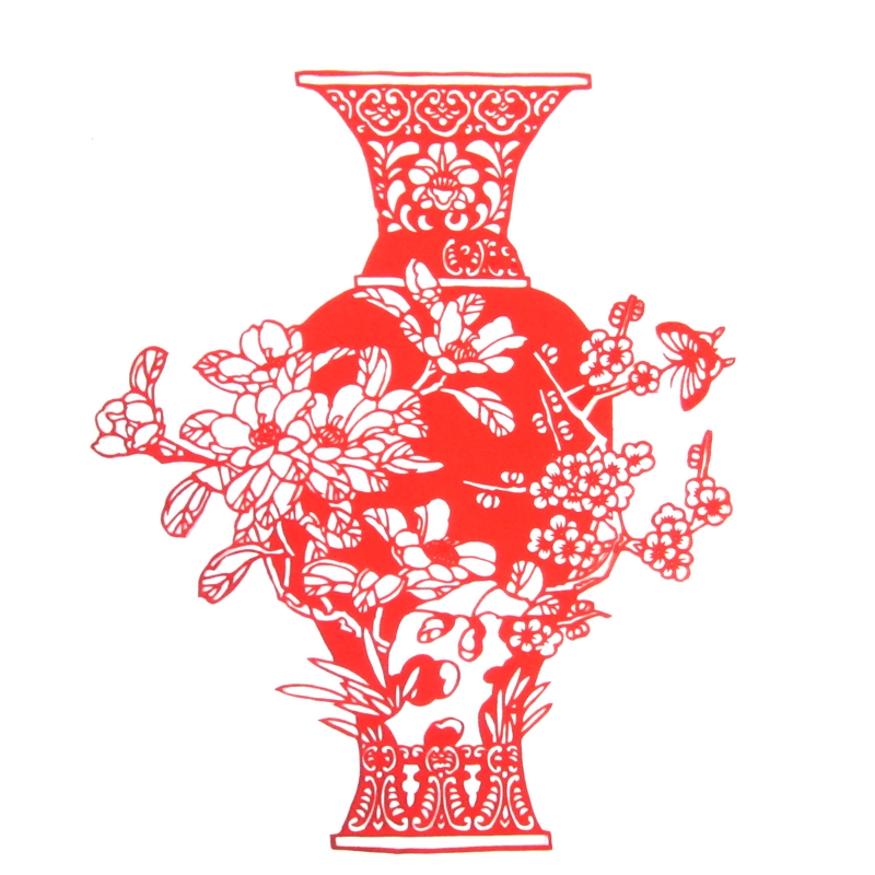 11款精美手工紅花瓷剪紙，茶壺剪紙工藝品