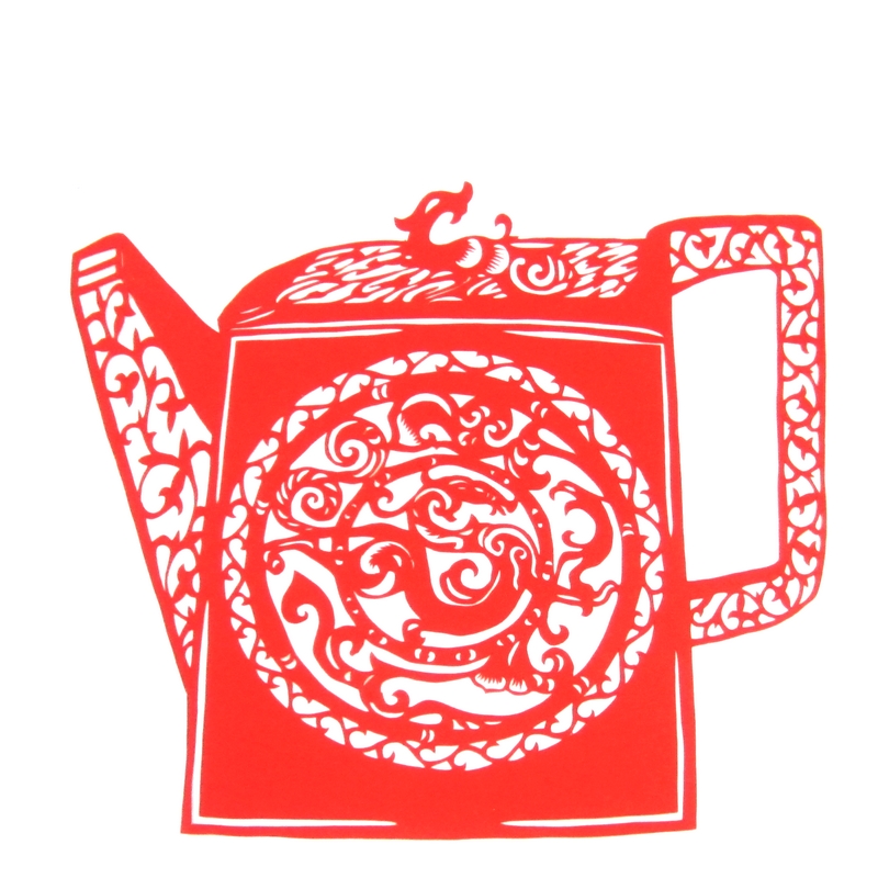 11款精美手工紅花瓷剪紙，茶壺剪紙工藝品