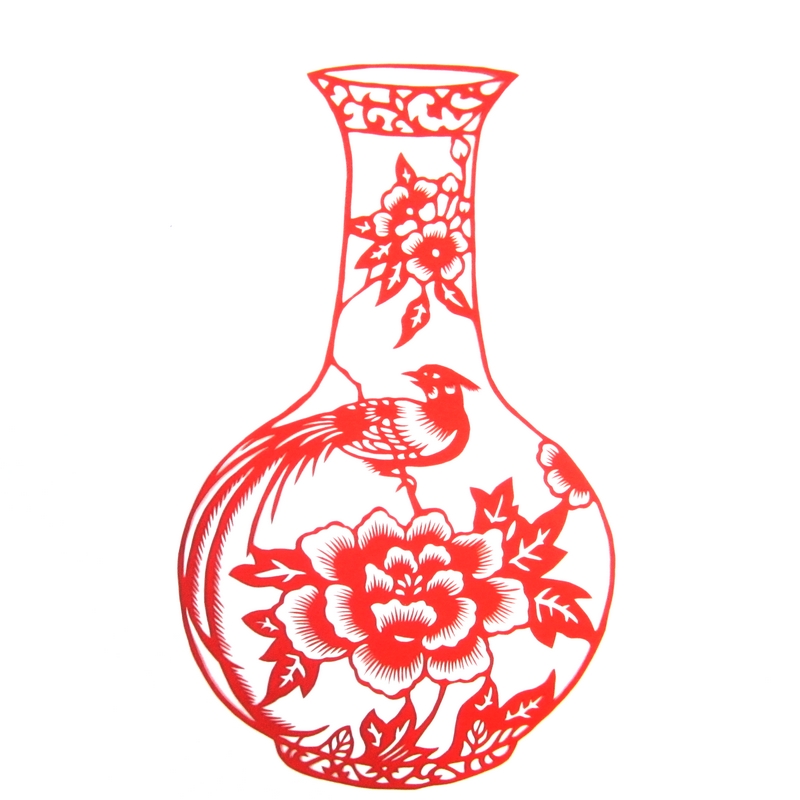 11款精美手工紅花瓷剪紙，茶壺剪紙工藝品