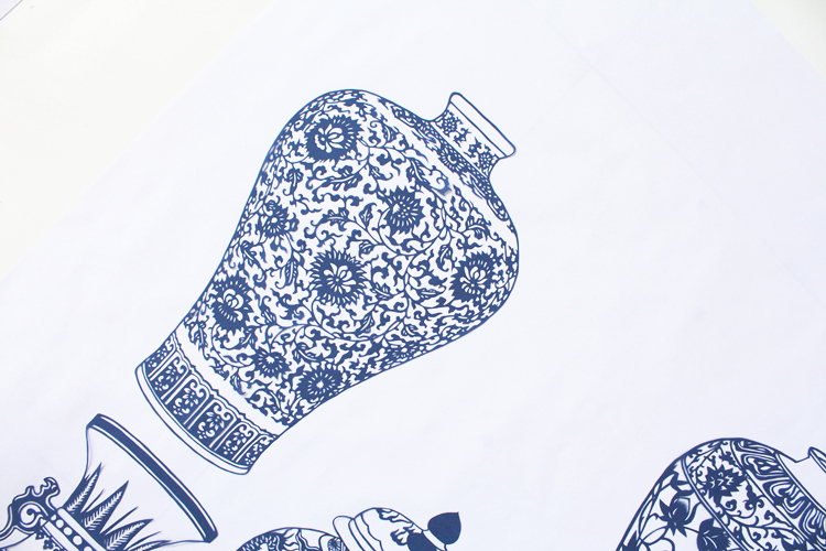 唐宋元明清大幅青花瓷純手工剪紙藝術