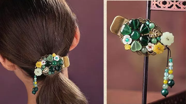 時(shí)尚家佳樂文學(xué)精致彩玉裝飾古風(fēng)發(fā)夾頭飾
