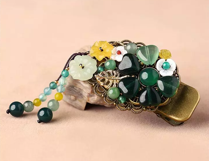 時(shí)尚家佳樂文學(xué)精致彩玉裝飾古風(fēng)發(fā)夾頭飾