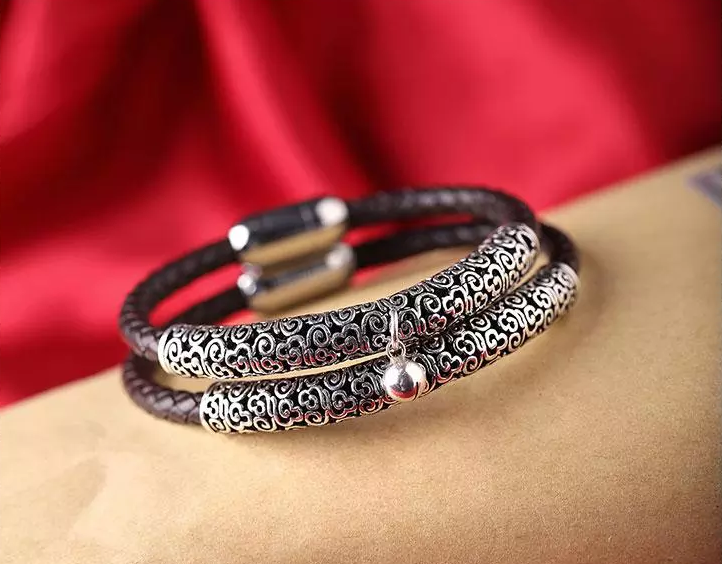 家佳樂文學(xué)古風(fēng)牛皮情侶手環(huán)手鏈簡約銀首飾