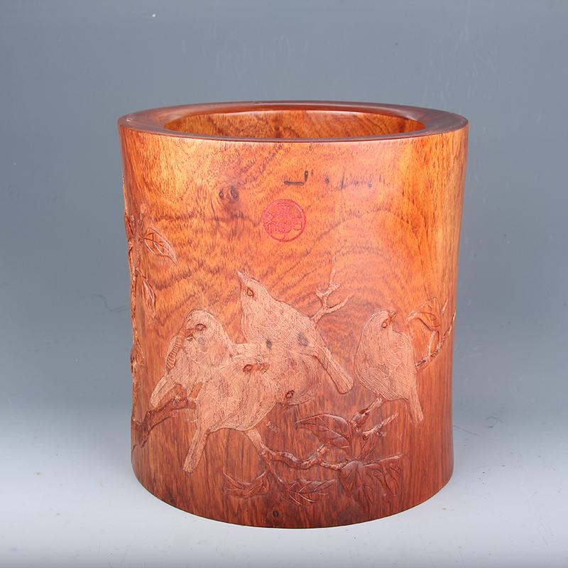 黃花梨筆筒，筆筒中的君子