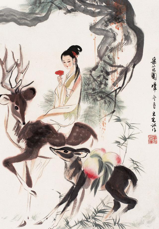 劉旦宅仕女圖，畫美人美淺墨繪