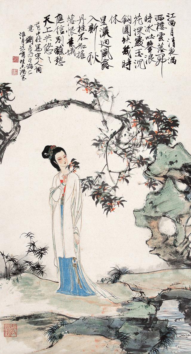 劉旦宅仕女圖，畫美人美淺墨繪