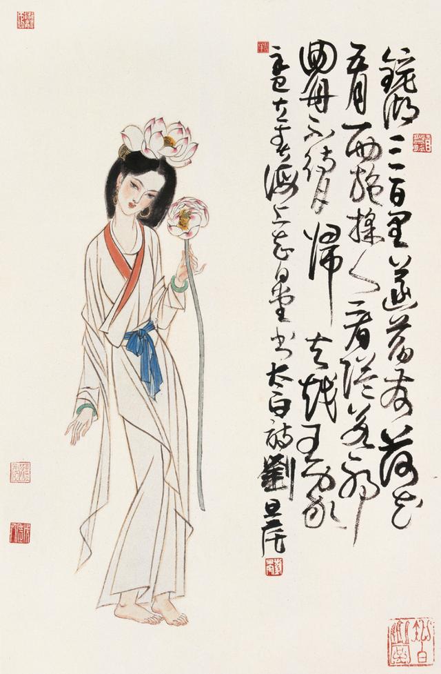 劉旦宅仕女圖，畫美人美淺墨繪