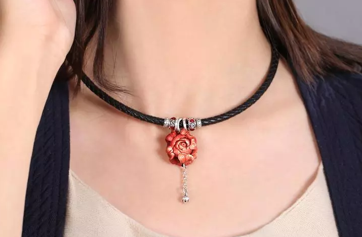 時尚家佳樂文學紅色立體花朵吊墜項鏈首飾