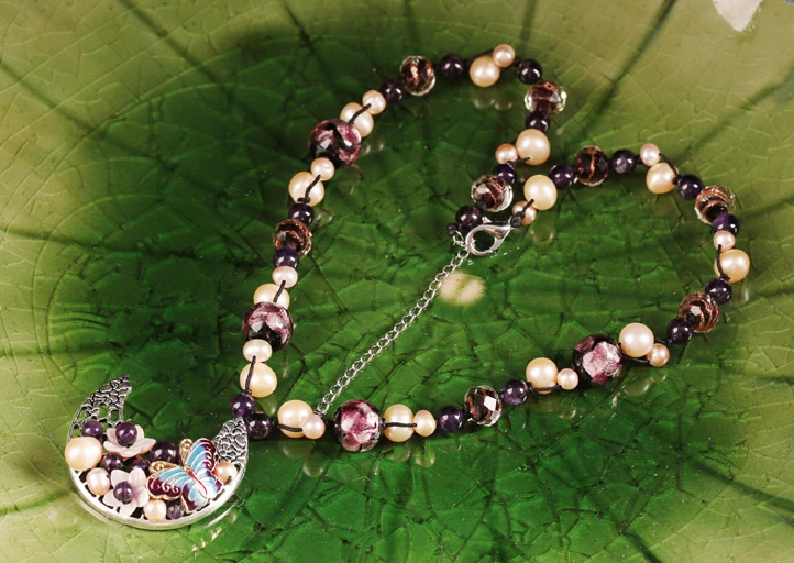 珍珠紫水晶項(xiàng)鏈，月牙吊墜鎖骨鏈家佳樂文學(xué)首飾