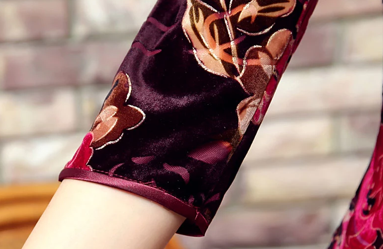 絲絨長(zhǎng)款旗袍，改良中式旗袍