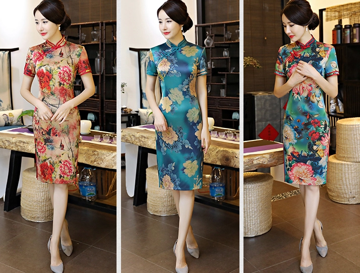 復(fù)古改良長款旗袍，真絲優(yōu)雅旗袍