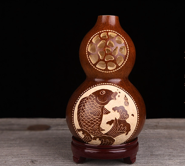 三款天然葫蘆工藝品，手工鏤空復(fù)古葫蘆花瓶